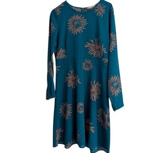 LOFT Teal Long Sleeve Dress with Sunburst Design